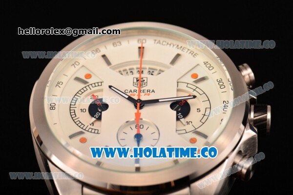 Tag Heuer Grand Carrera SLR Chrono Miyota Quartz Full Steel with White Dial and Stick Markers - Click Image to Close